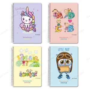 دفتر 50 برگ لاتین 4 خط کاوردار فنر تک با داخله رنگی